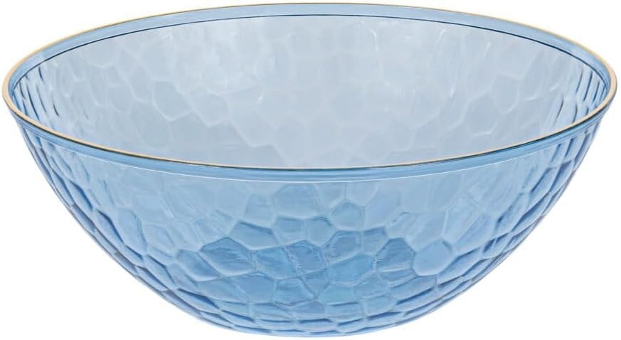 12oz Disposable Hammered Blue Plastic Round Salad Bowls with Gold Rim 10pcs