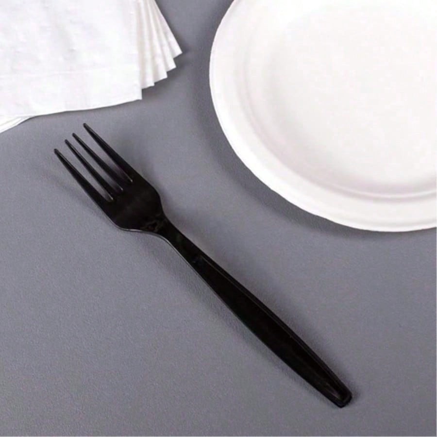 Extra Heavy Duty Black Disposable Plastic Forks 100 Pack Heat Resistant Durable