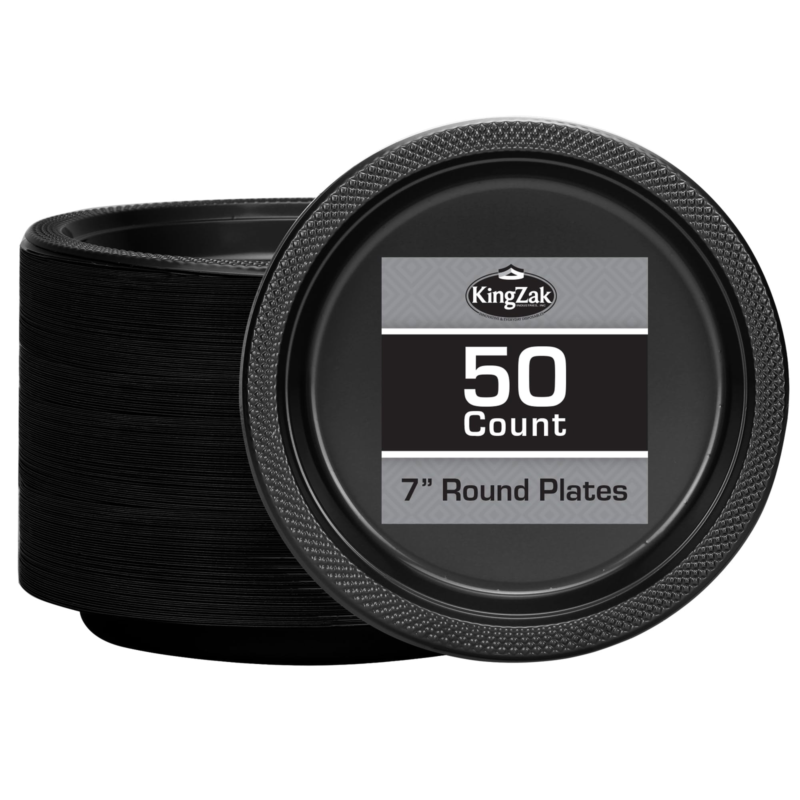 Hanna K. Signature Black Plastic Plates 7 Inch 50 Count Plastic Solid Round Part