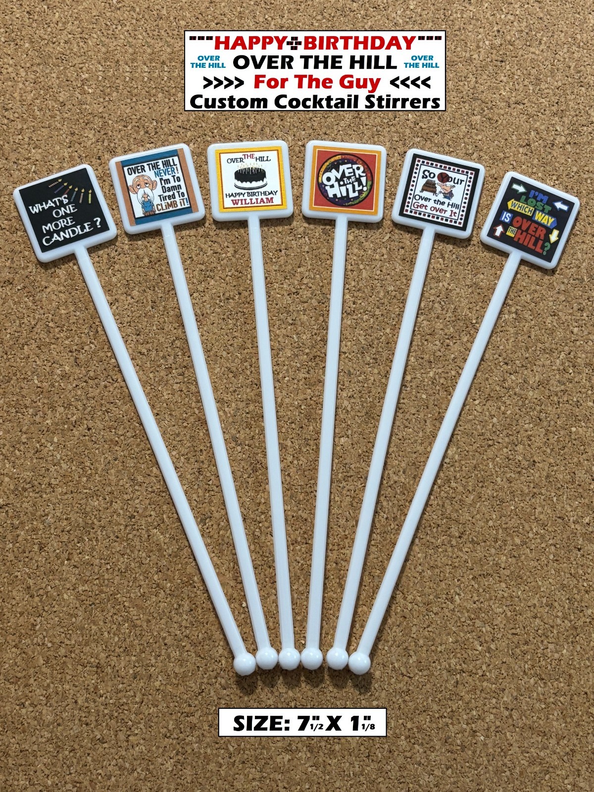 Birthday OVER THE HILL Cocktail Stirrers Gal / Guy Over The Hill Swizzle Sticks
