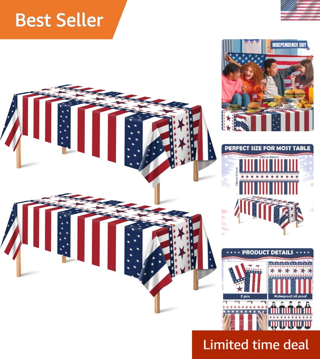 Vibrant Red, White, and Blue Tablecloths – 2 Pack for 4th of July Celebrations
