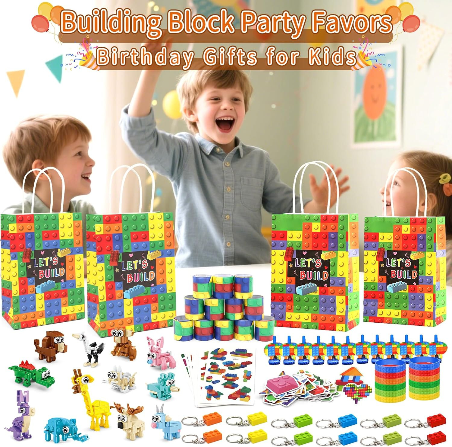 KIds Party Favor Set for 12, Ages 6-12, Building Blocks Theme Favors, 12 Sets