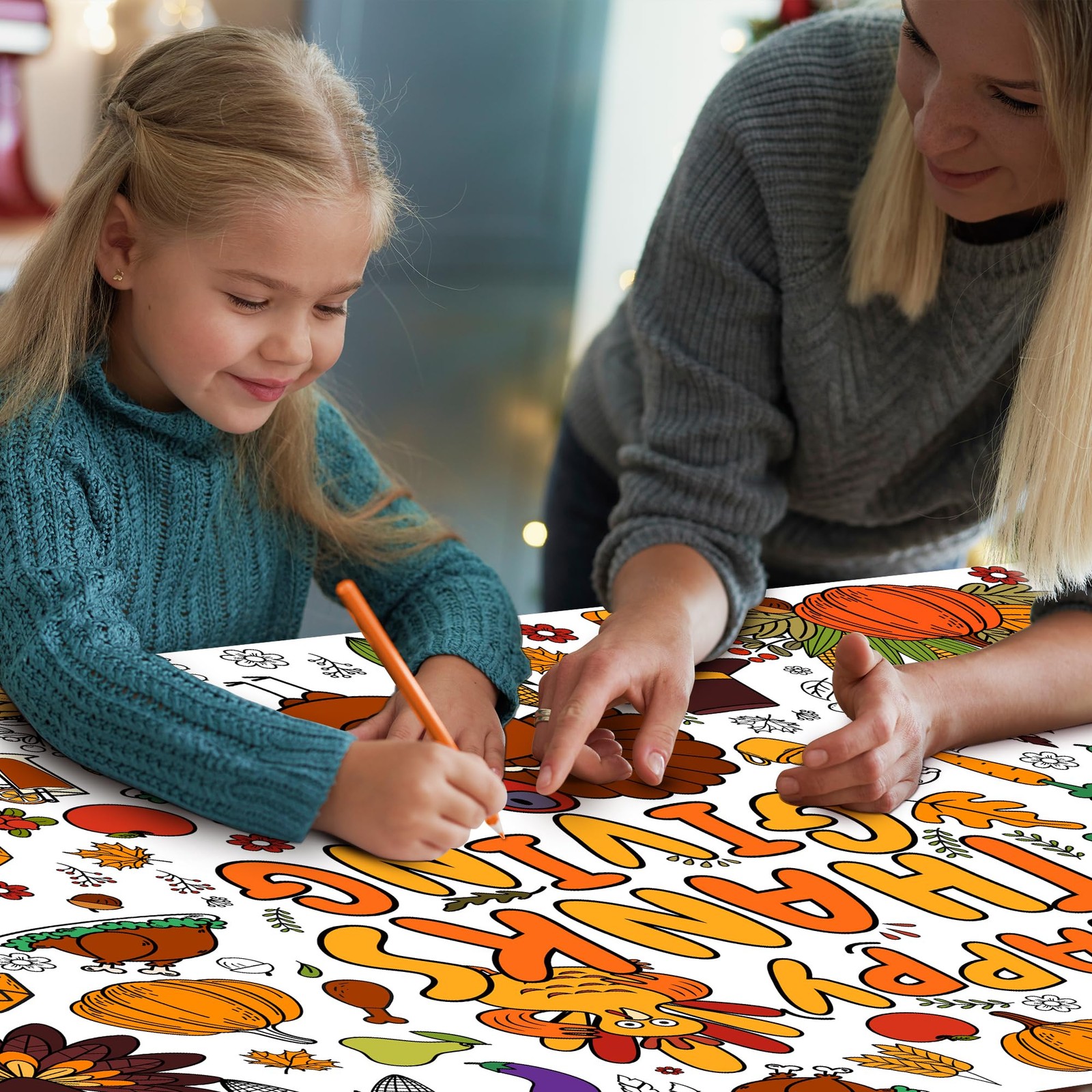 OHOME Thanksgiving Giant Coloring Poster/Tablecloth-Thanksgivin Kitchen