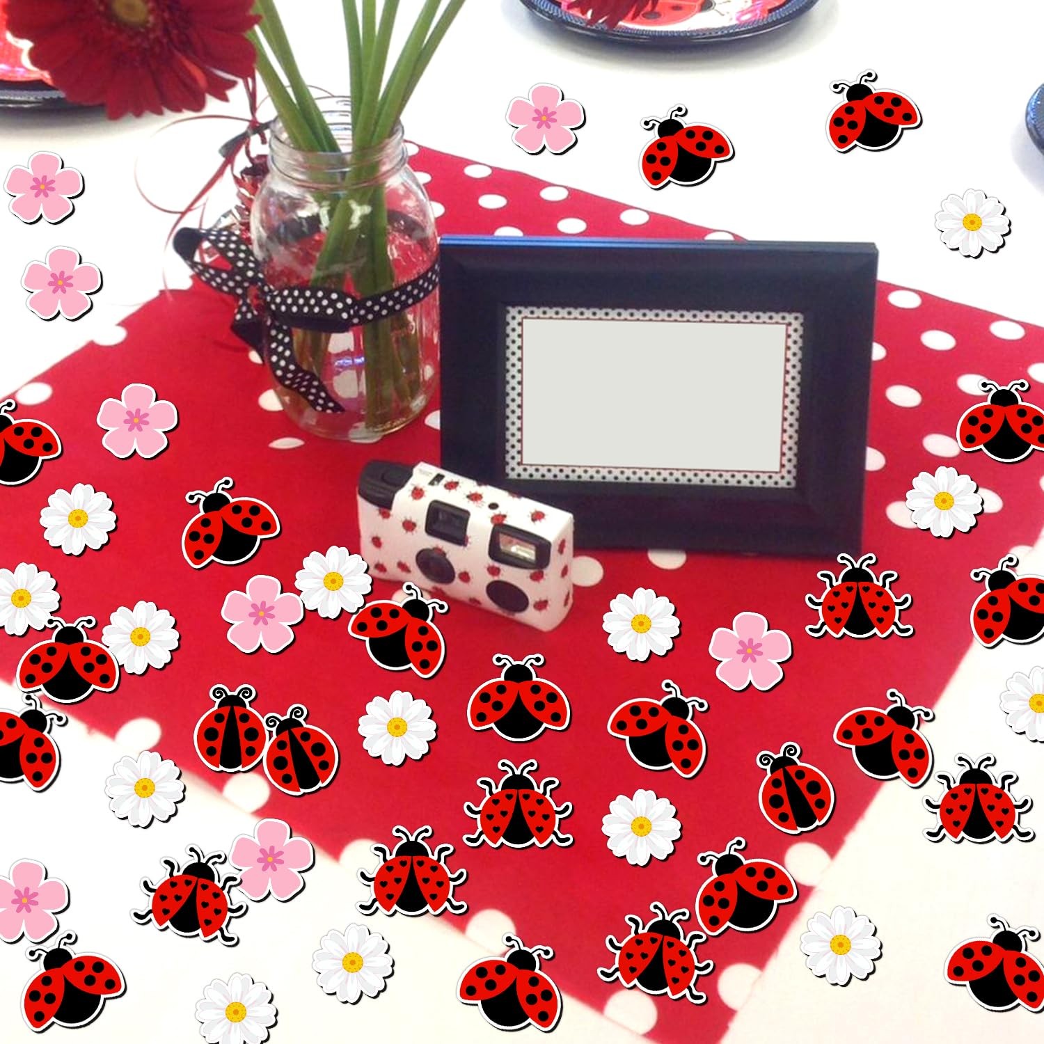 200pcs Ladybug Party Confetti Little Ladybug Table Decorations Double Sided P…