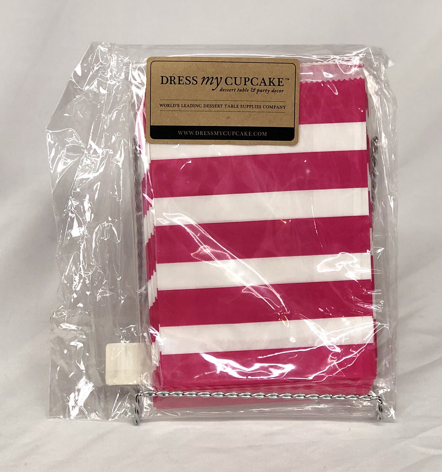 Dress My Cupcake 50 Party Favor Paper Goody Bags Pink Bubble Gum Wide Stripe New