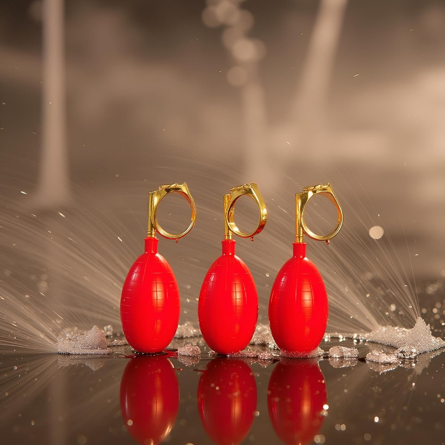 3Pcs Golden and Red Water Squirt Toys Water Spray Ring Tricky Toy Spoof April Fo
