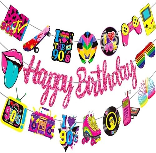90s Theme Birthday Party Banners Retro 1990s Birthday Party Decorations Retro St