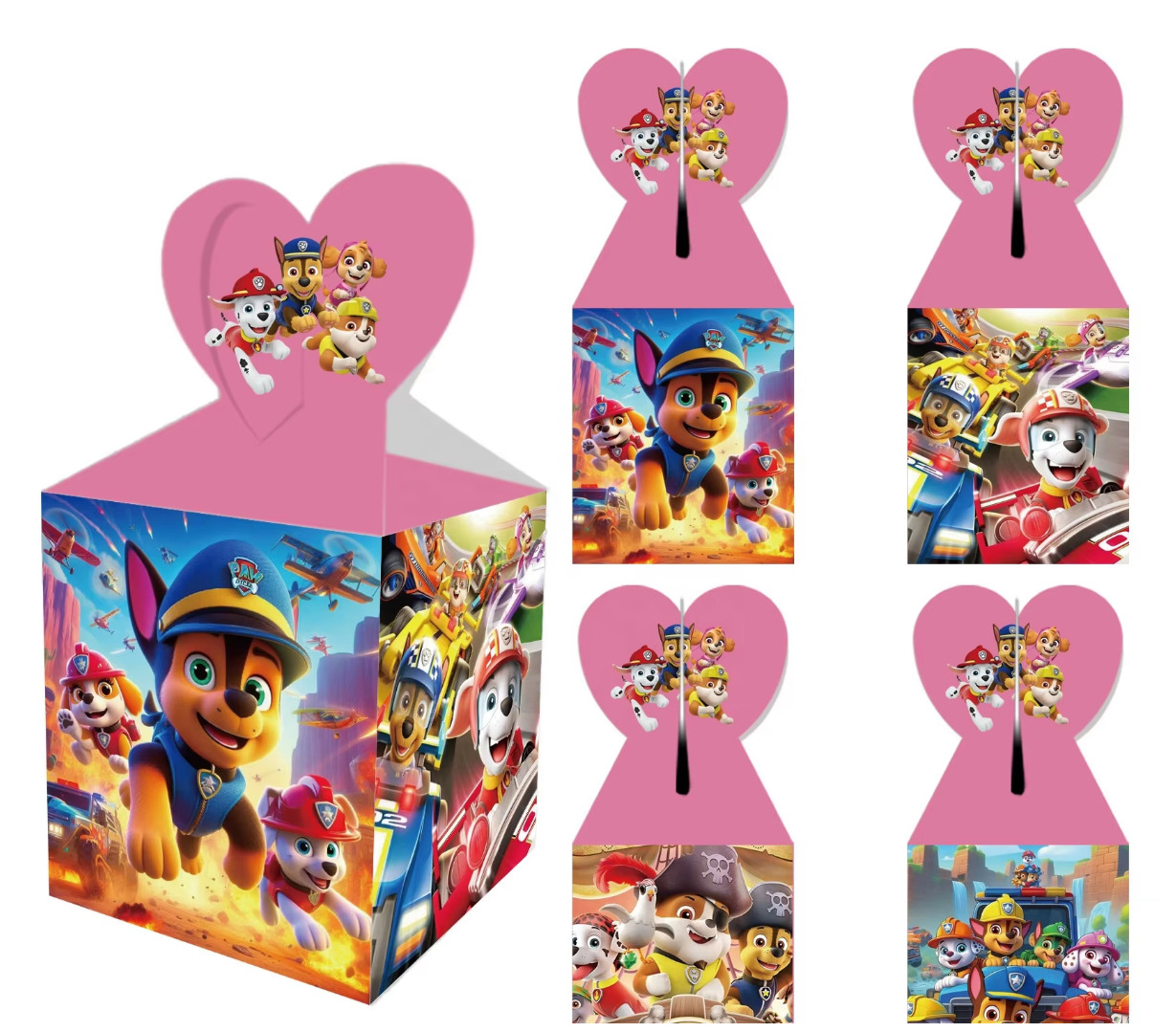 12pk PAW Patrol Favor Boxes – Custom Heart Handle Kids Birthday Candy Gift Box