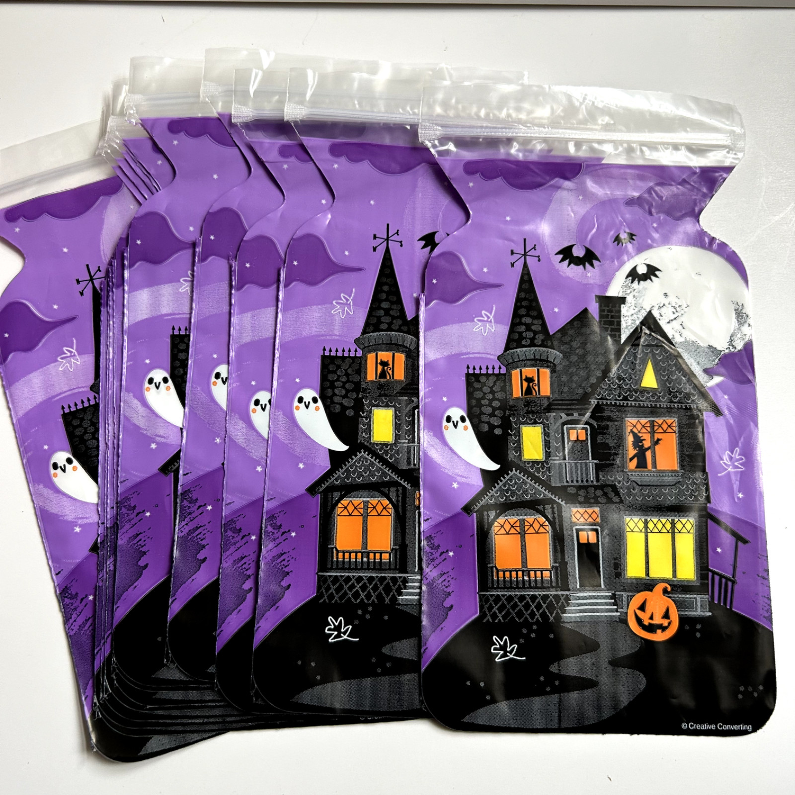 12 x HALLOWEEN SPOOKY HAUNTED HOUSE GOODIE ZIPPER BAGS Sweet Trick or Treat