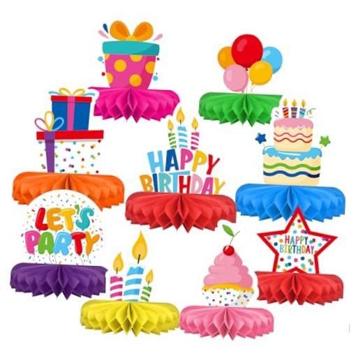 Happy Birthday Decorations Set – Colorful Themed Honeycomb Centerpiece, Table