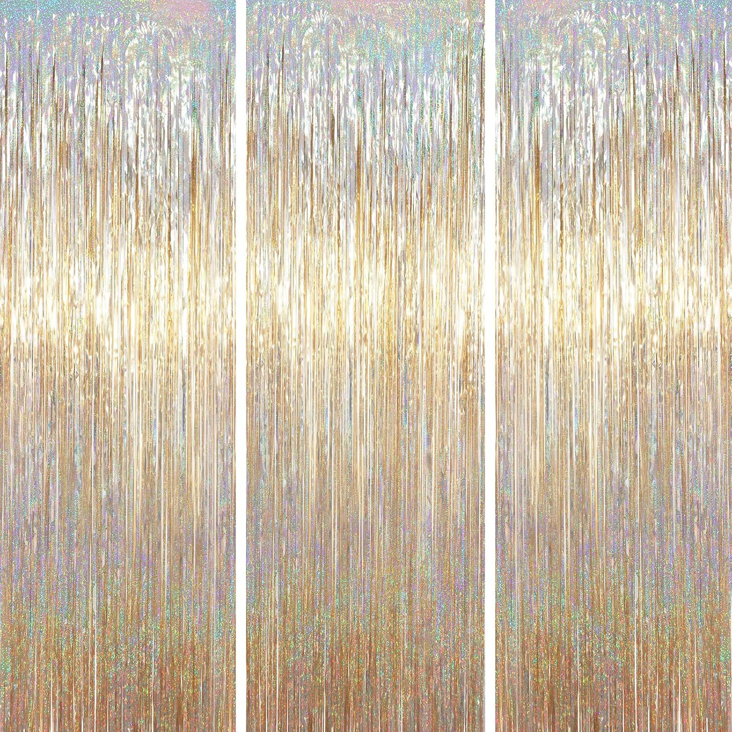 3.3 X 6.6 Ft Foil Fringe Backdrop Curtains, Tinsel Streamers Party Decorations,