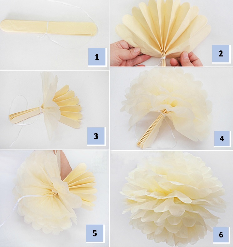 Tissue Paper Pom Poms – Choose from 3 Sizes 6″ – 14″ – 12 Colours