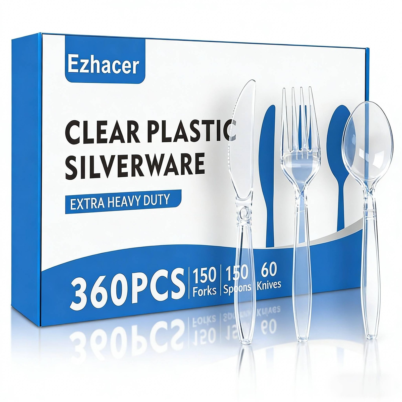 360 Count Heavy Duty Plastic Silverware, Clear Plastic Utensils Set