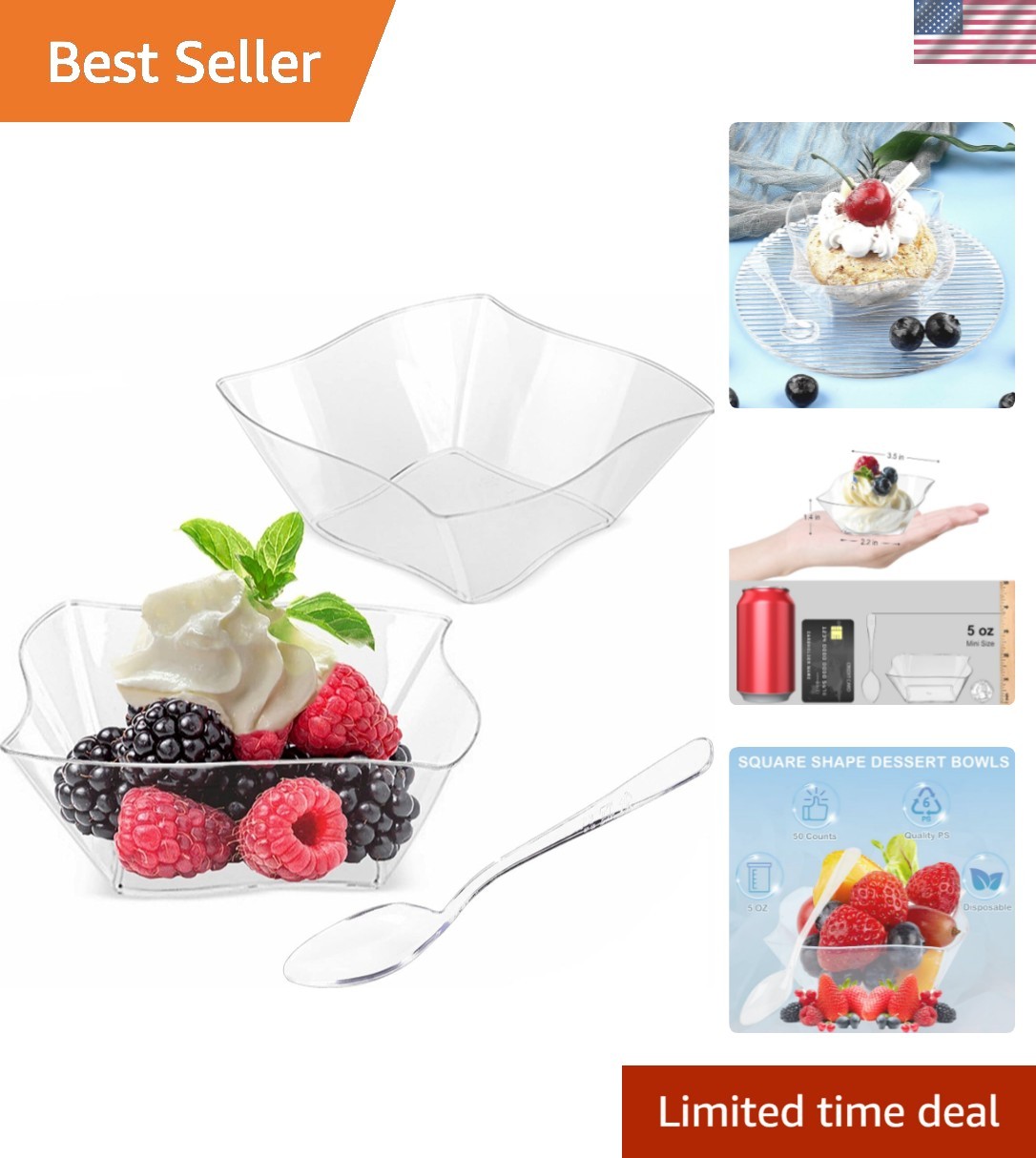 50ct 5 oz Small Plastic Dessert Cups with Spoons, Clear Appetizer Cups for Pa…