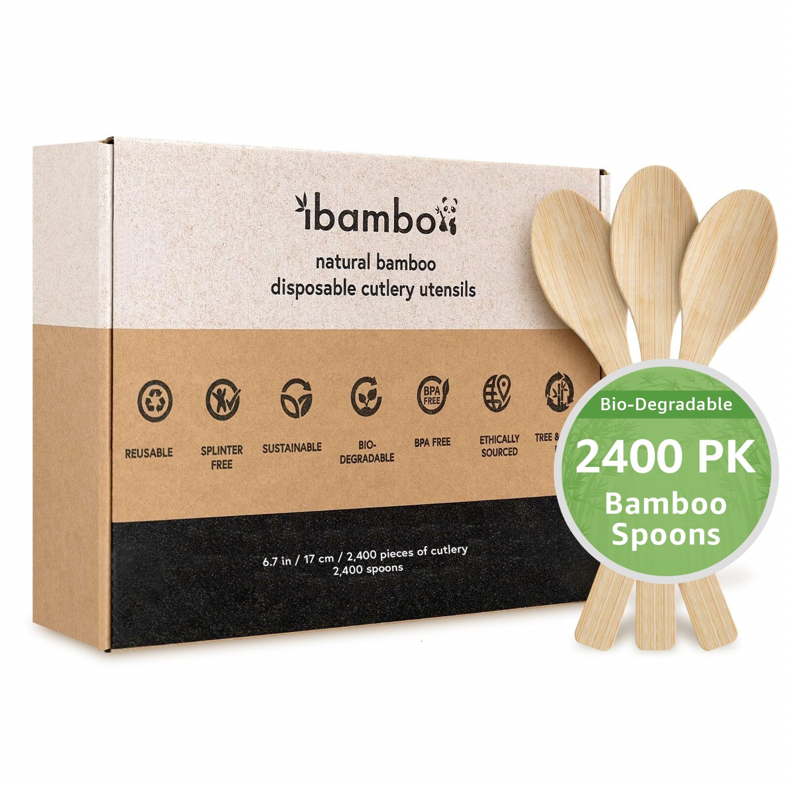 Ibambo 100% Bamboo Spoons – 2400 Compostable Spoons, Disposable or Reusable