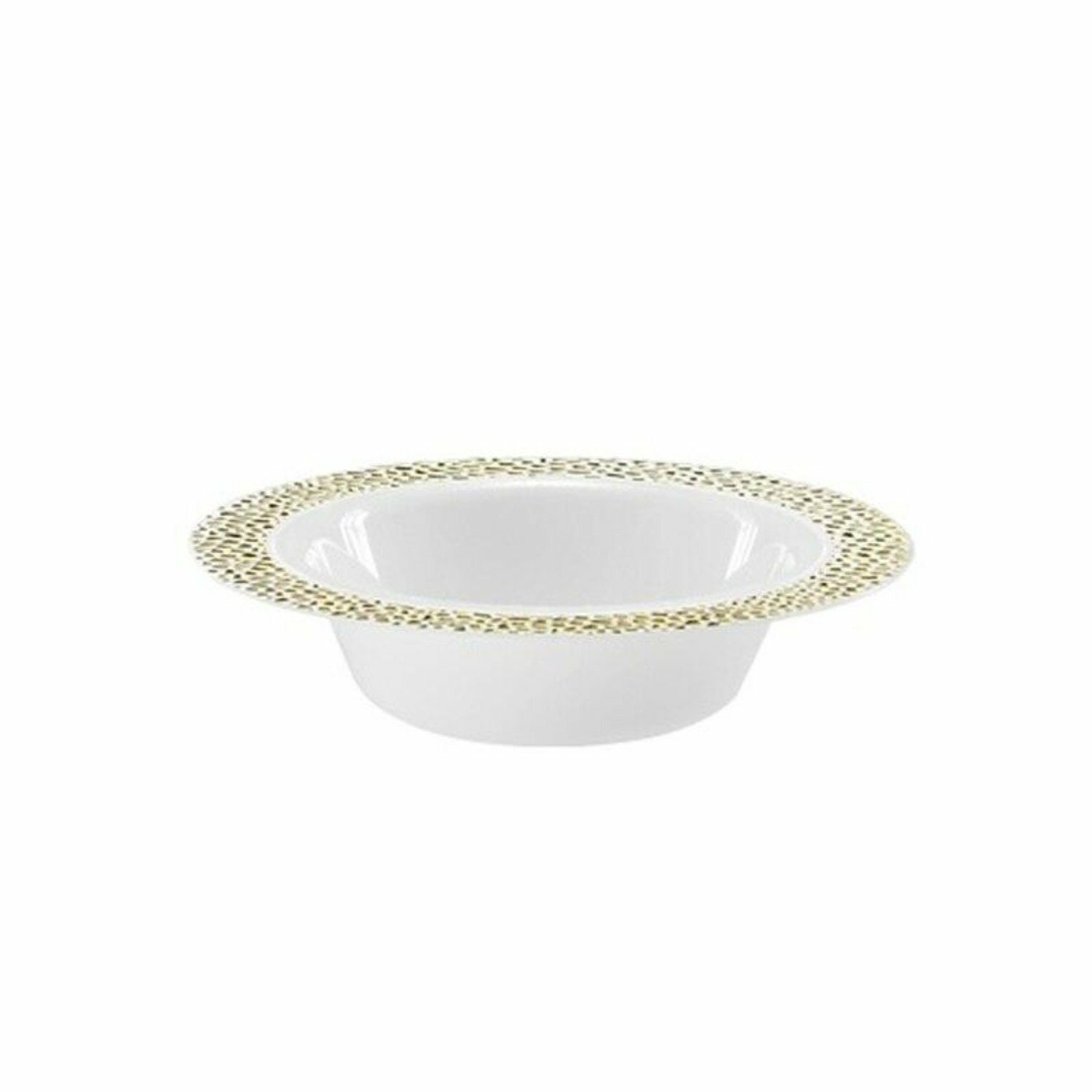 10 Count Pebbled Disposable White Soup Bowls Gold Rim 14 oz For All Occasion