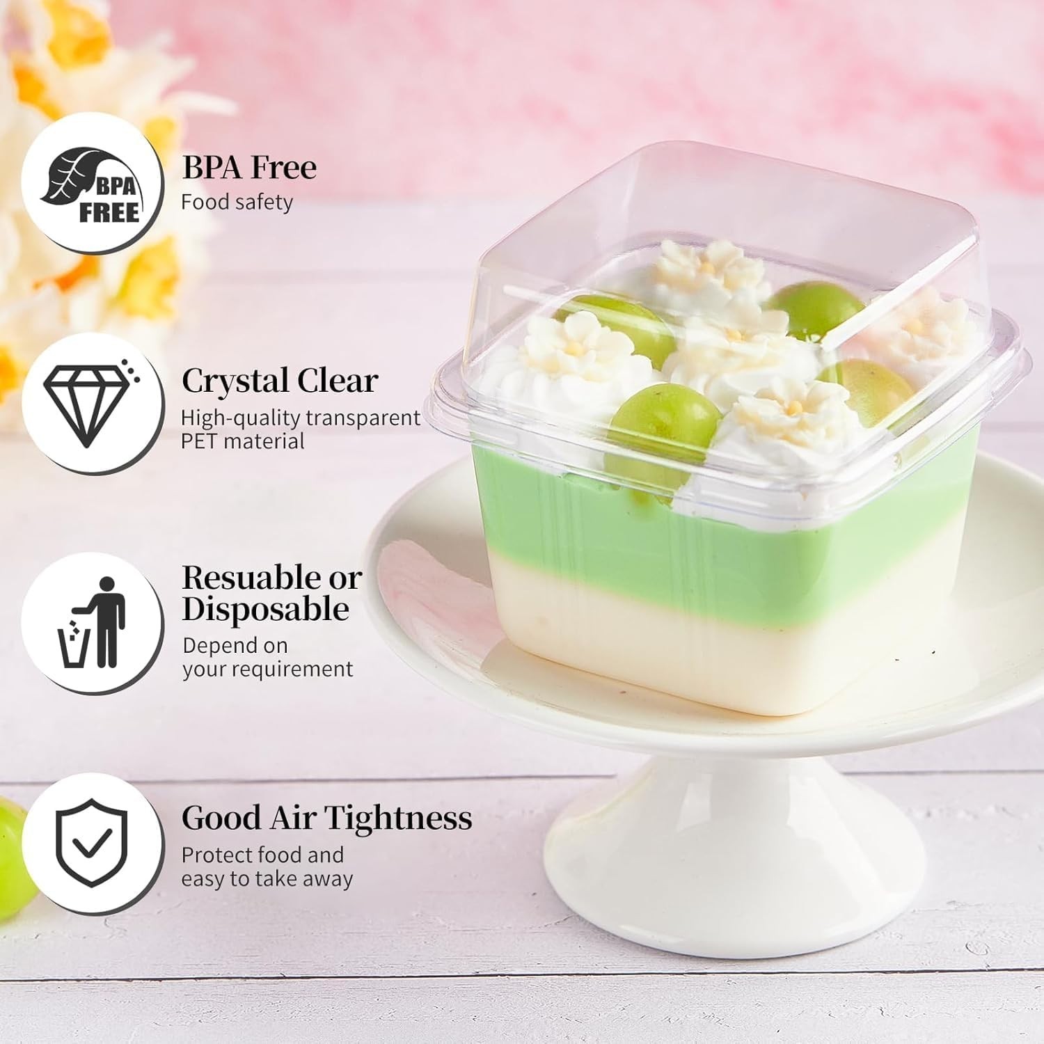 100 Pack 8 oz Plastic Dessert Cups with Lids and Sporks
