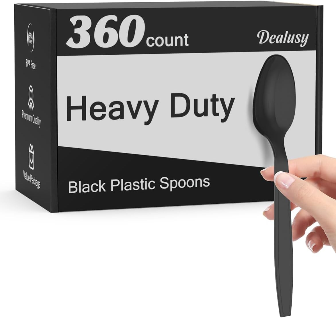 360 Count Black Plastic Spoons Disposable, Bpa-Free, Heat Resistant, Solid and D