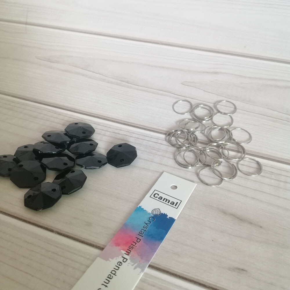 500Pcs Black Octagons + Rings Garland Bead Decoration Acrylic Crystal Chandelier