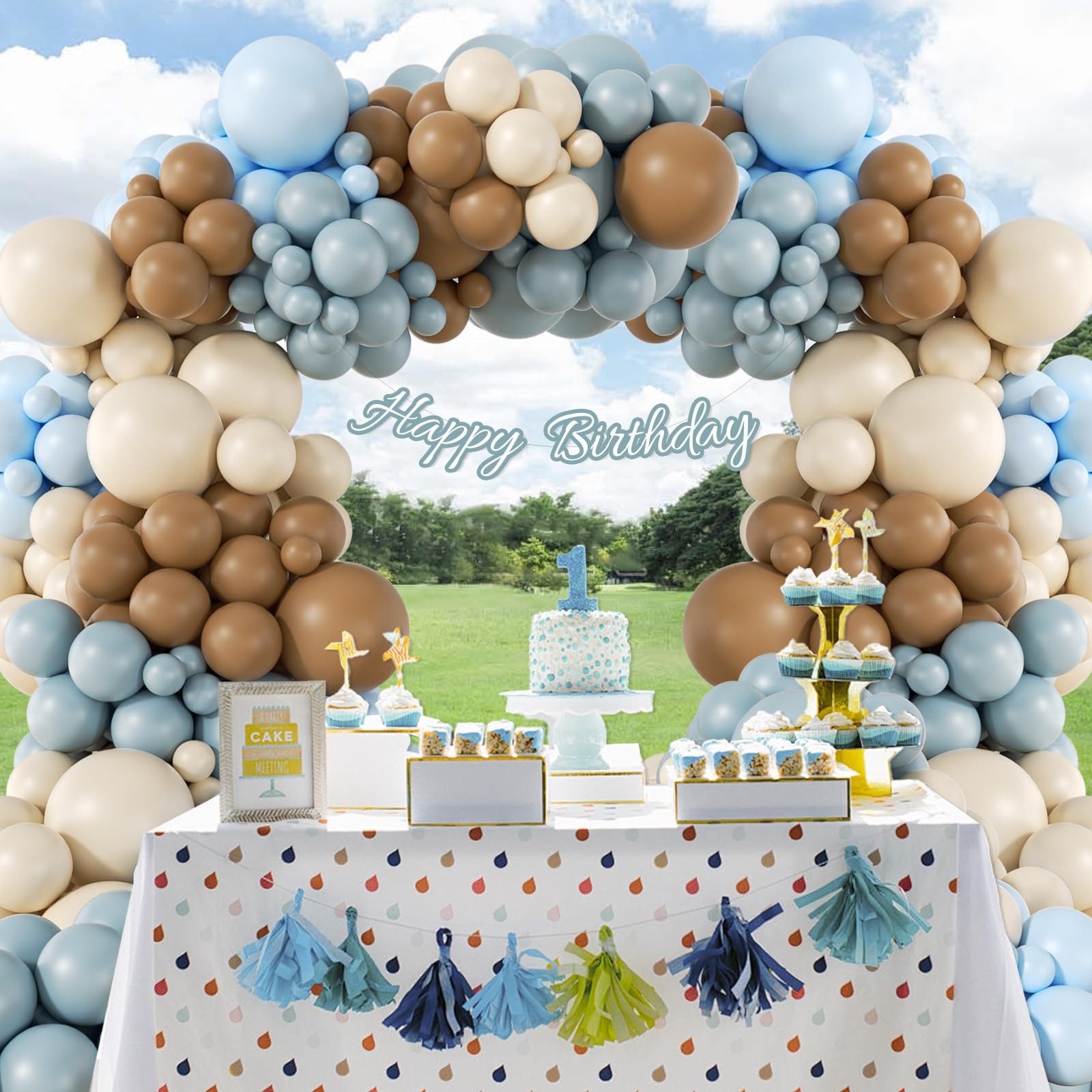 146Pcs Dusty Blue and Brown Balloon Arch Kit, Bear Baby Shower Decorations wi…