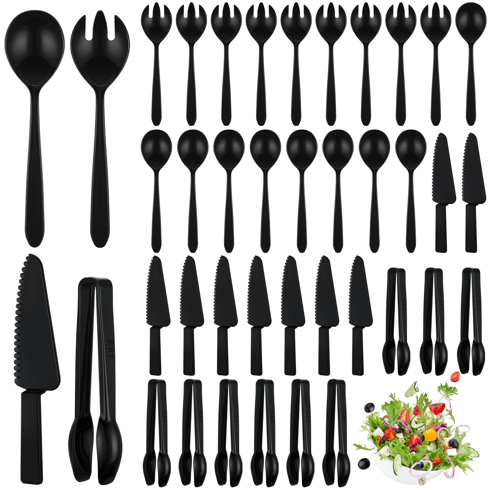 Leriton 40 Set Disposable Plastic Serving Utensils Include10 Pcs 6.3″ Serving To