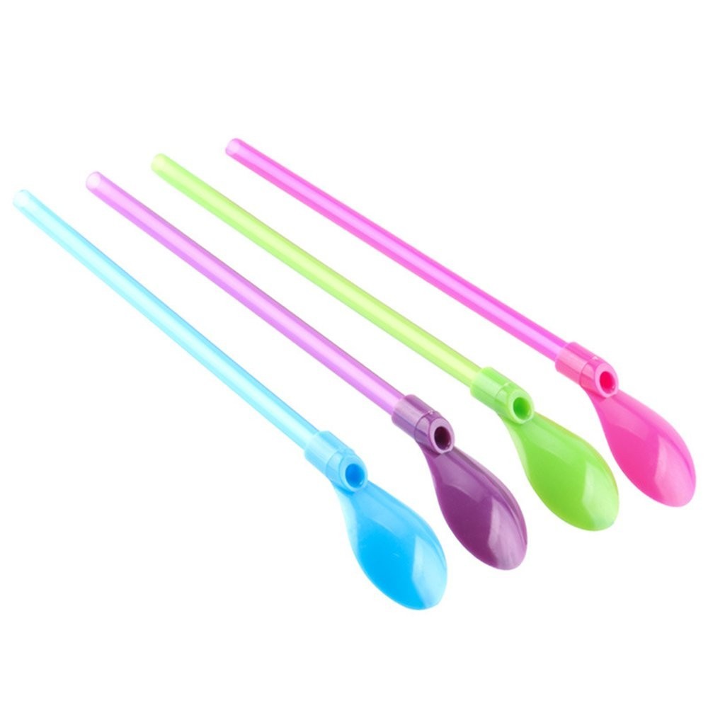 40PCS Reusable Spoon Straws 9 Inch Plastic Stirring Straws for Coffee Drinks