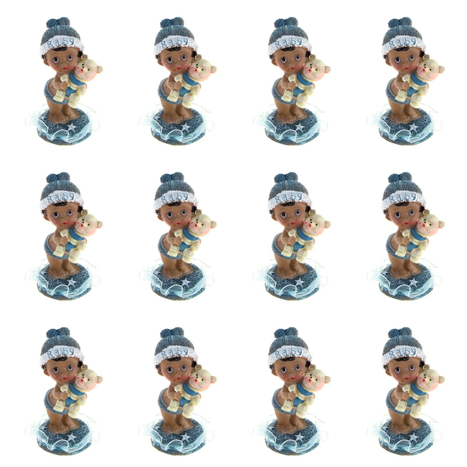Mega Favors – Ethnic Baby Boy Holding Teddy Bear Poly Resin – Blue, 12PCS