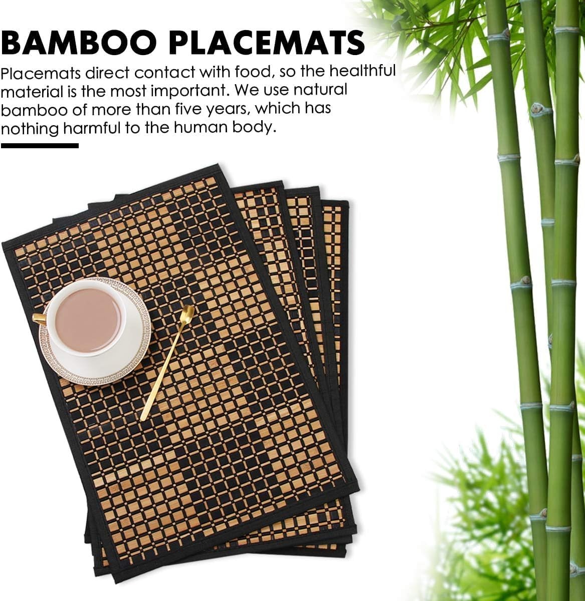 Bamboo Placemats for Dining Table, Set of 11.5*17.5inch, Black