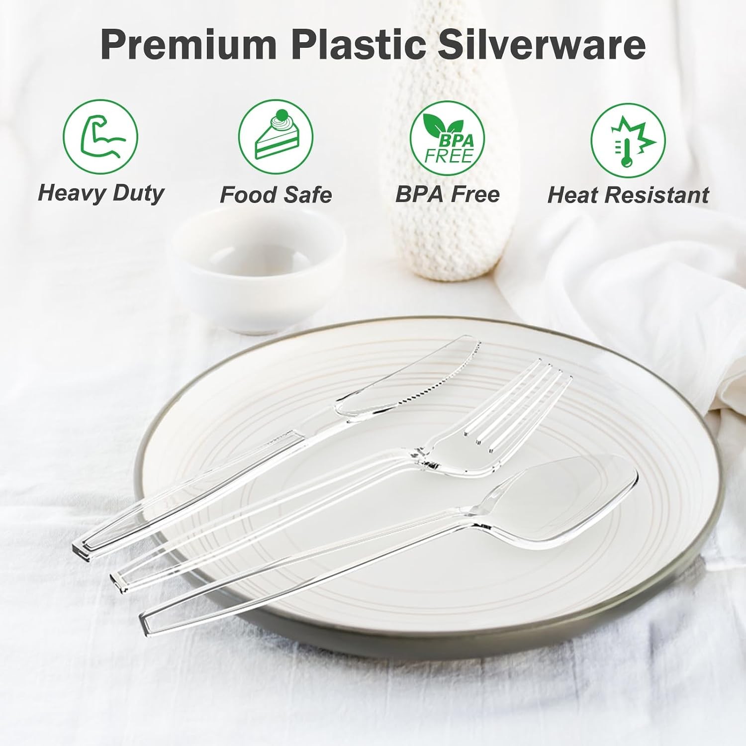 360 Count Extra Heavy Duty Clear Plastic Forks & Spoons 180 Forks & 180 Spoons