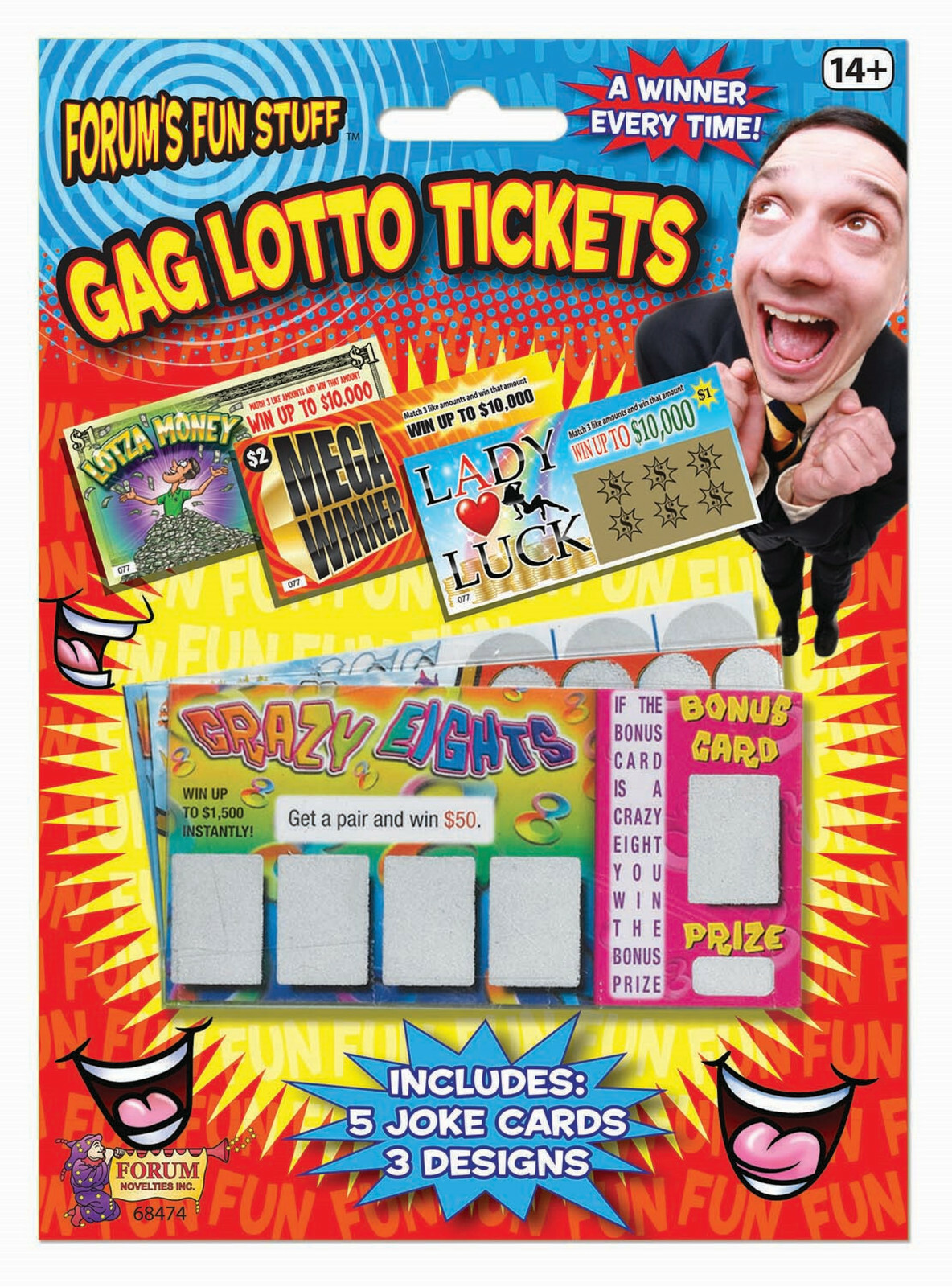 5 PHONY FAKE SCRATCH OFF ALL WINNING LOTTERY TICKETS GAG GIFT JOKE PRANK WINNER