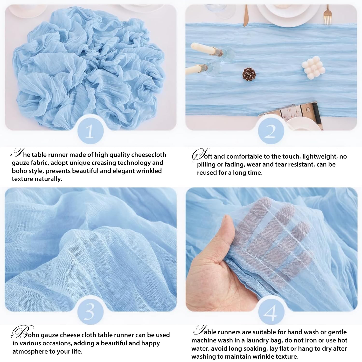 10 Pack Baby Blue Table Runner 21×120 Inch Light Blue Cheesecloth Table Runner 1
