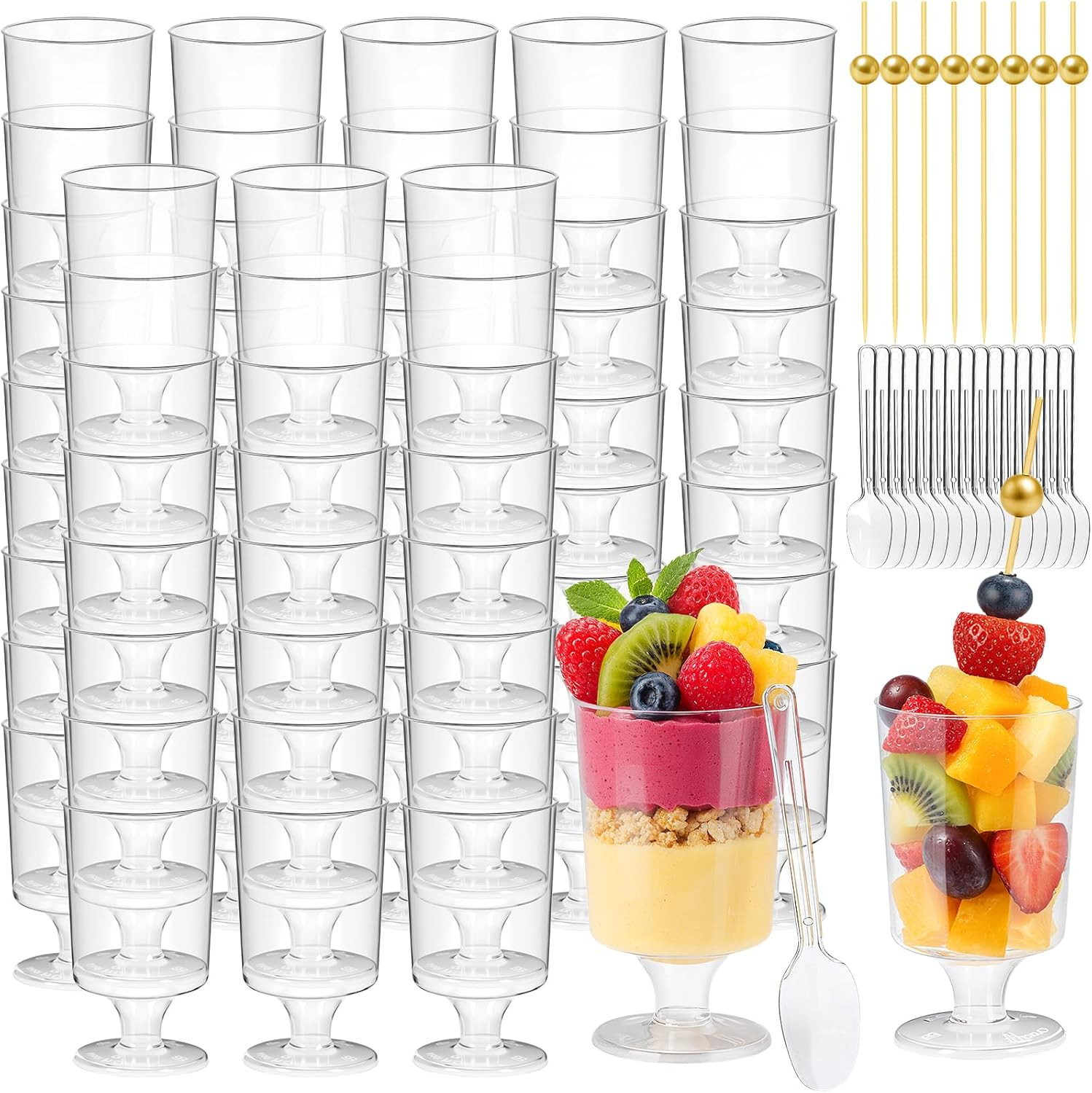 600 Pcs 3 Oz Mini Dessert Cups with Lids and Spoons, Reusable Square Appetizer,