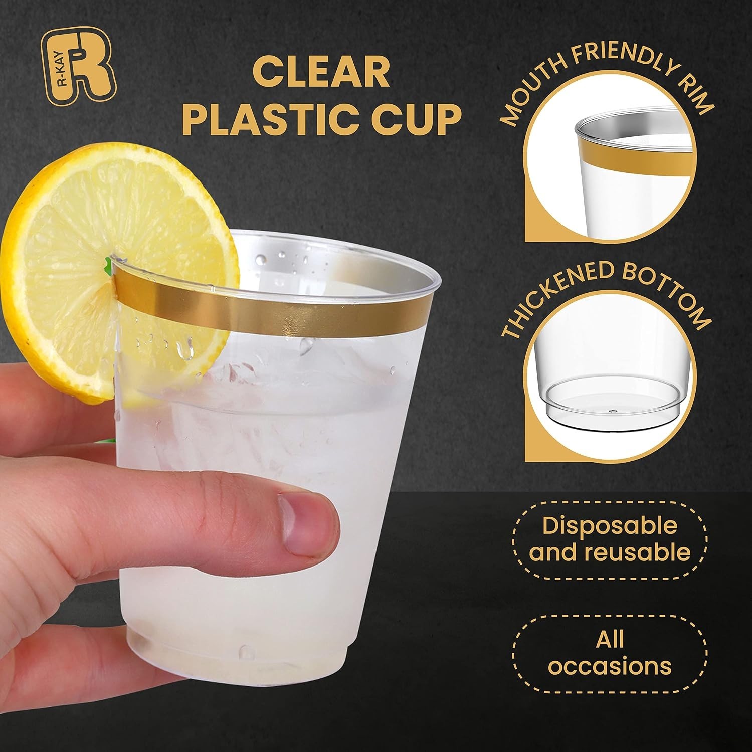 Elegant Gold Heavy Duty 10 OZ Disposable Cups, 50 Pack for All Celebrations