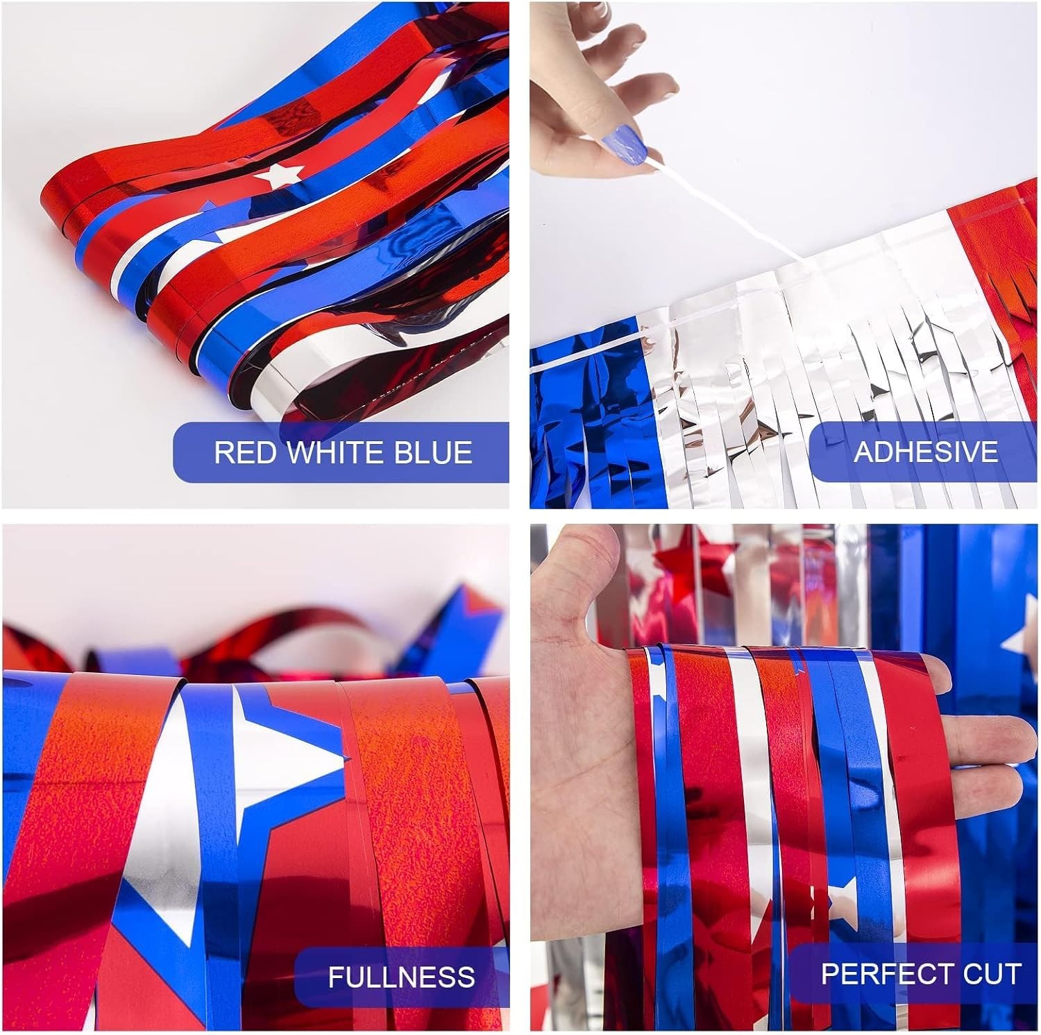 Vibrant 3.3×6.6ft Tinsel Foil Fringe Curtains – Perfect for Patriotic Events