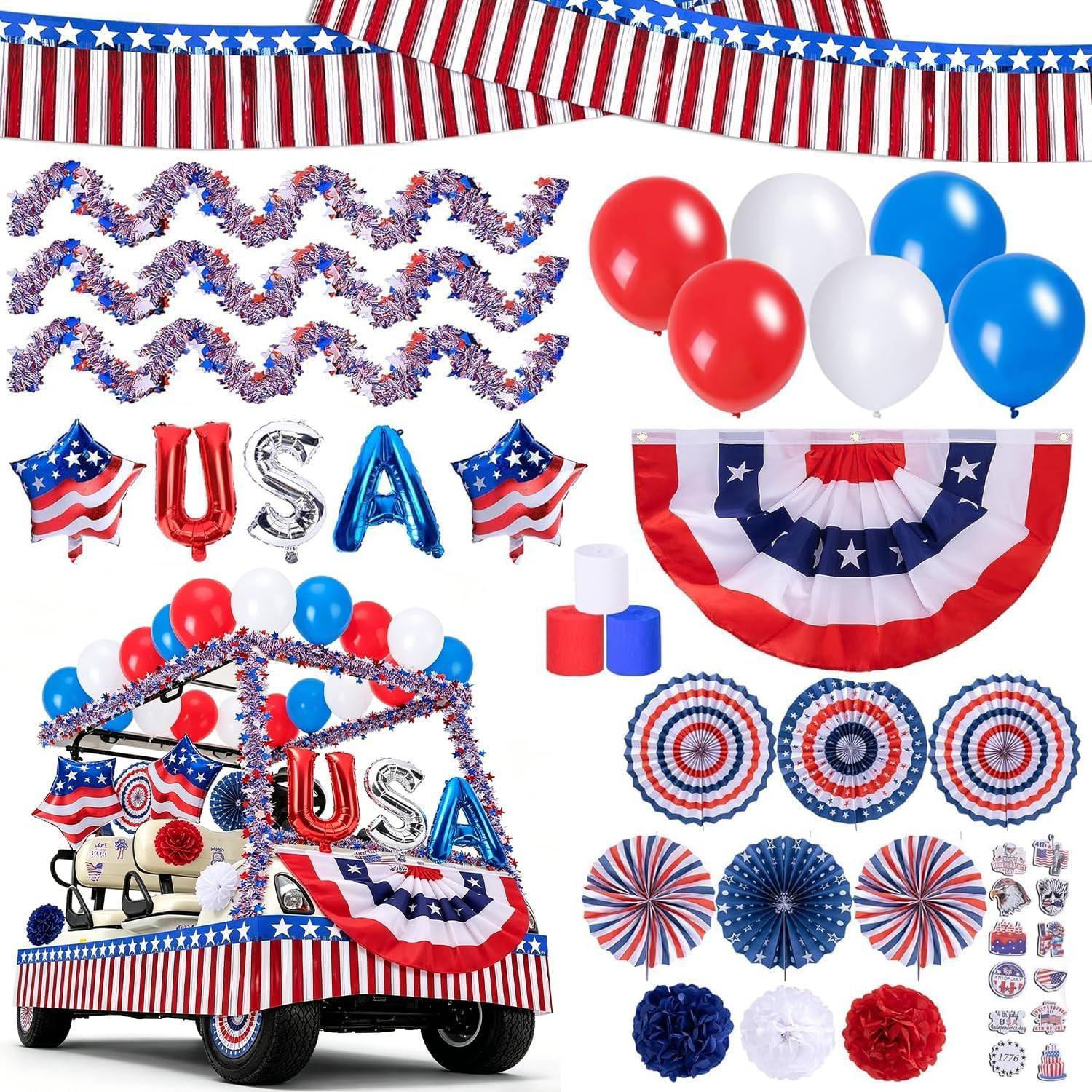 106 Pcs Golf Cart Decorations Kit, 4Th of July Patriotic Parade Car Decoration