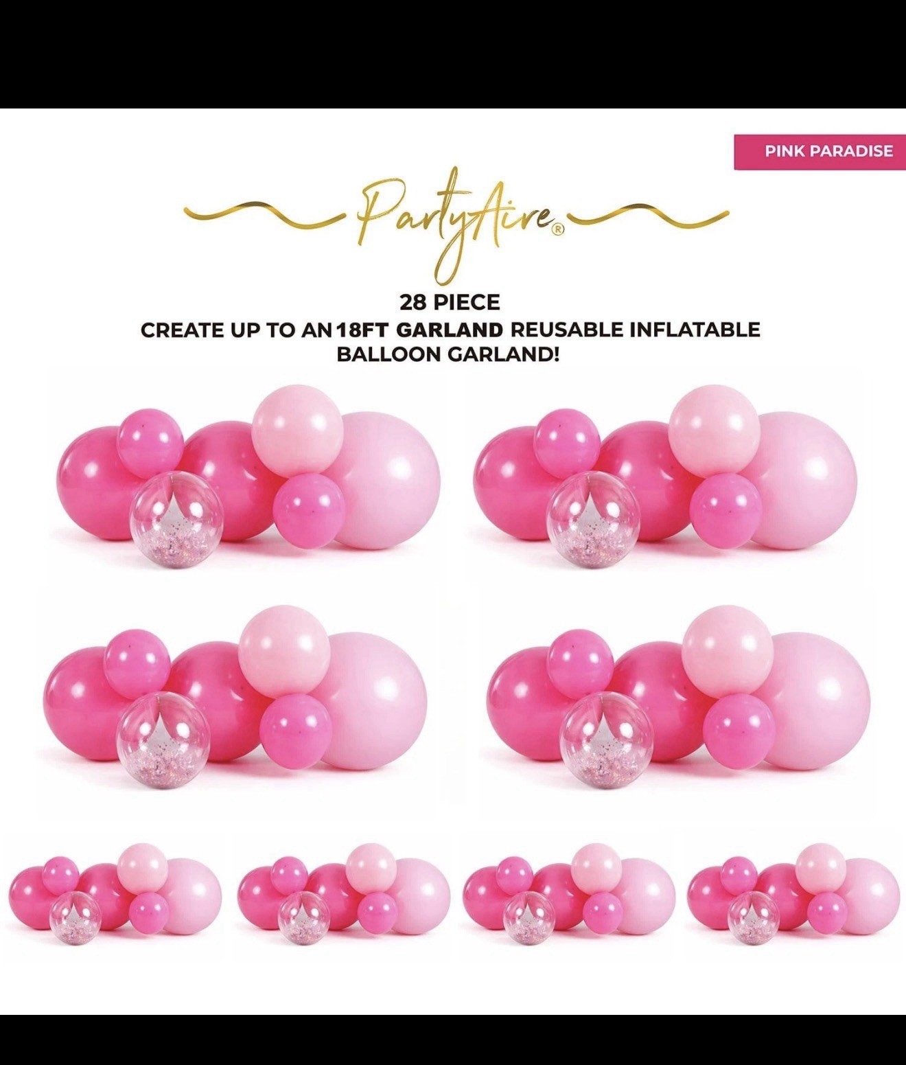 PartyAire 18′ Reusable PVC Balloon Arch, 28 pc. Pink Paradise SAMEDAYSHIP!!
