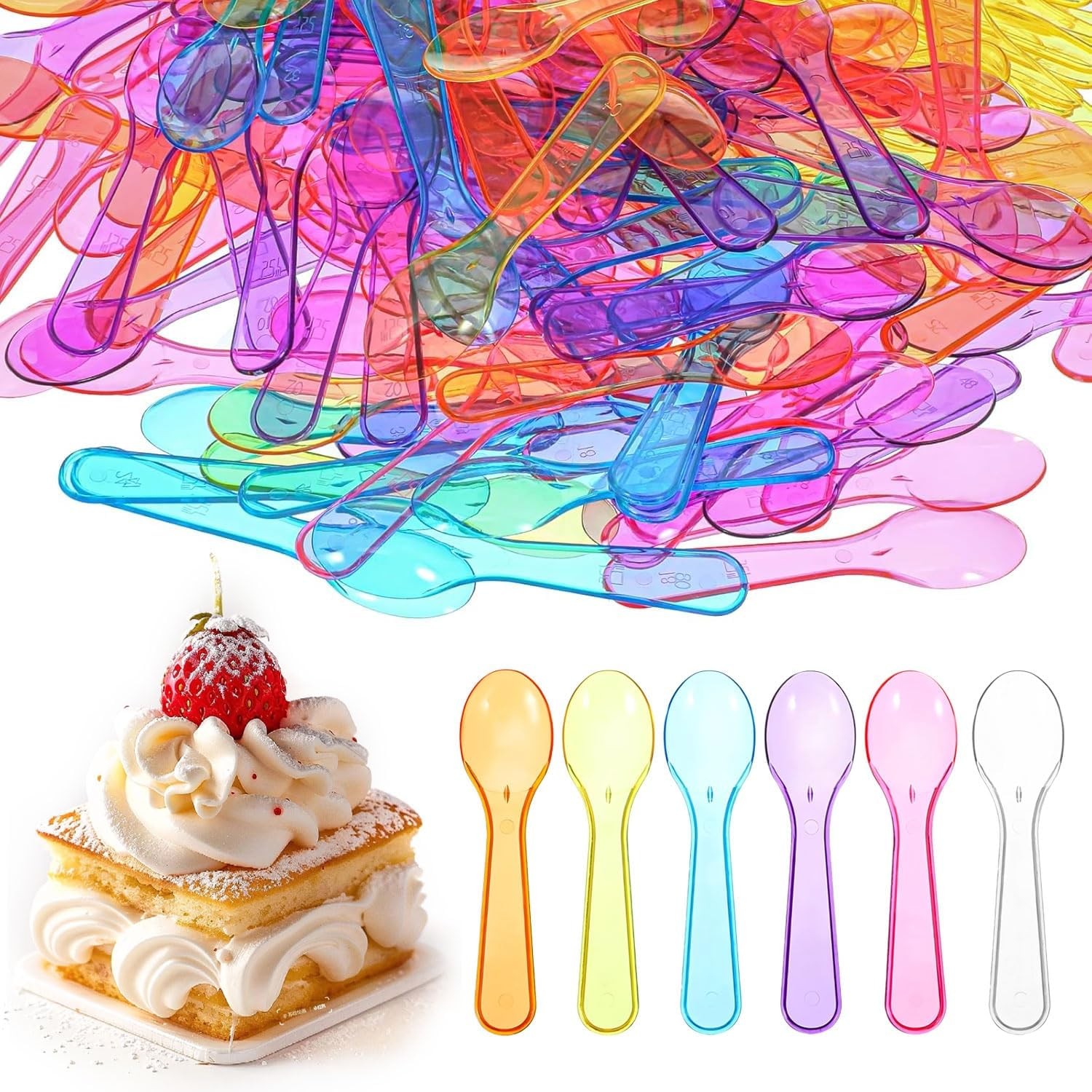 100PCS Mini Spoons，Dessert Spoons，Plastic Disposable Cutlery，Small Plastic