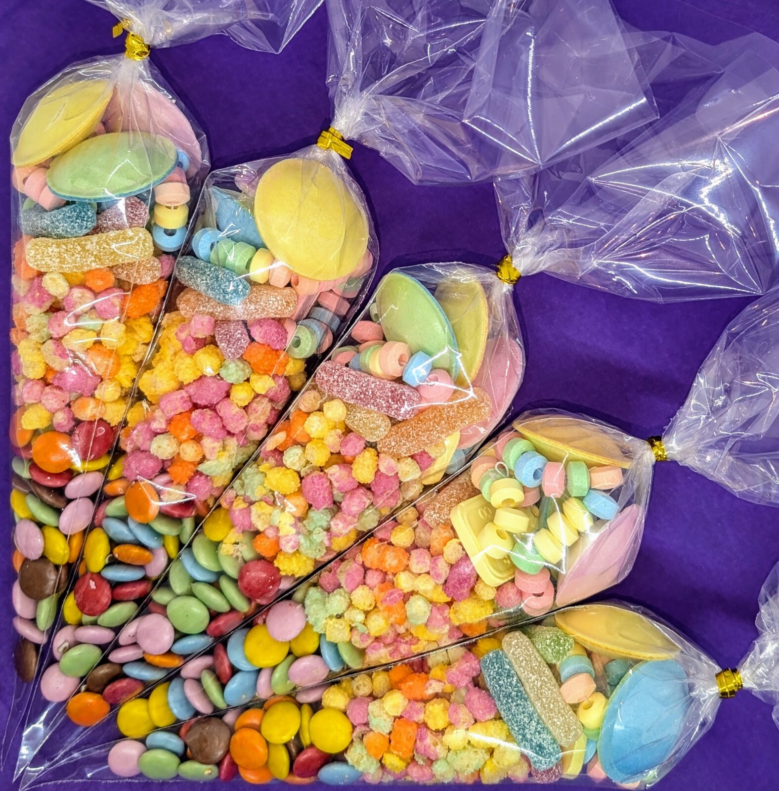 Personalised Pre Filled Balloon Rainbow themed Sweet Cones Large Kids Party Bags