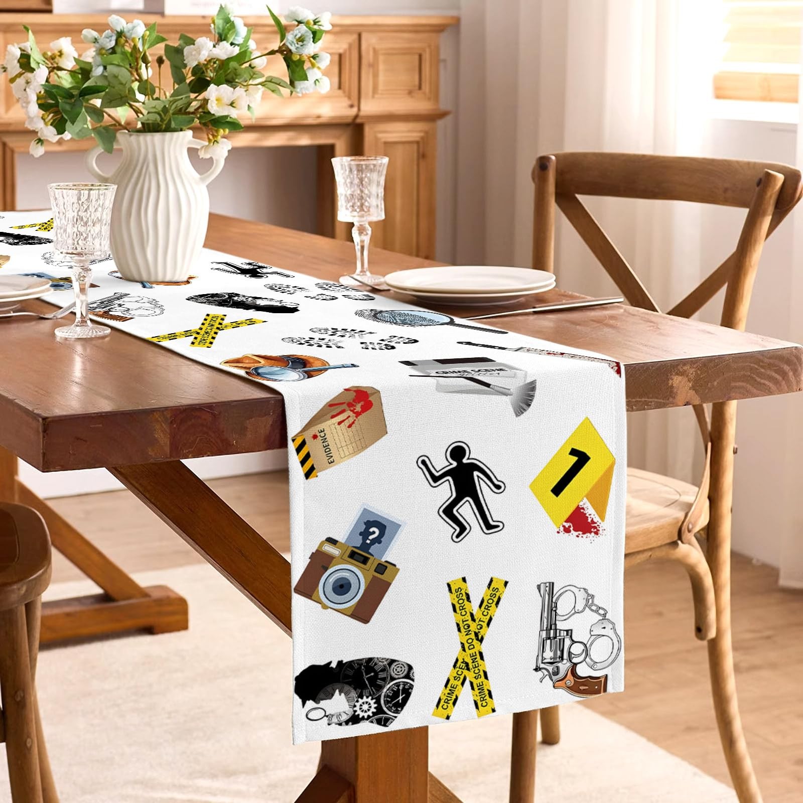 Buxiuer Detective Party Table Runner Spy Murder Mystery Theme Birthday Party Dec