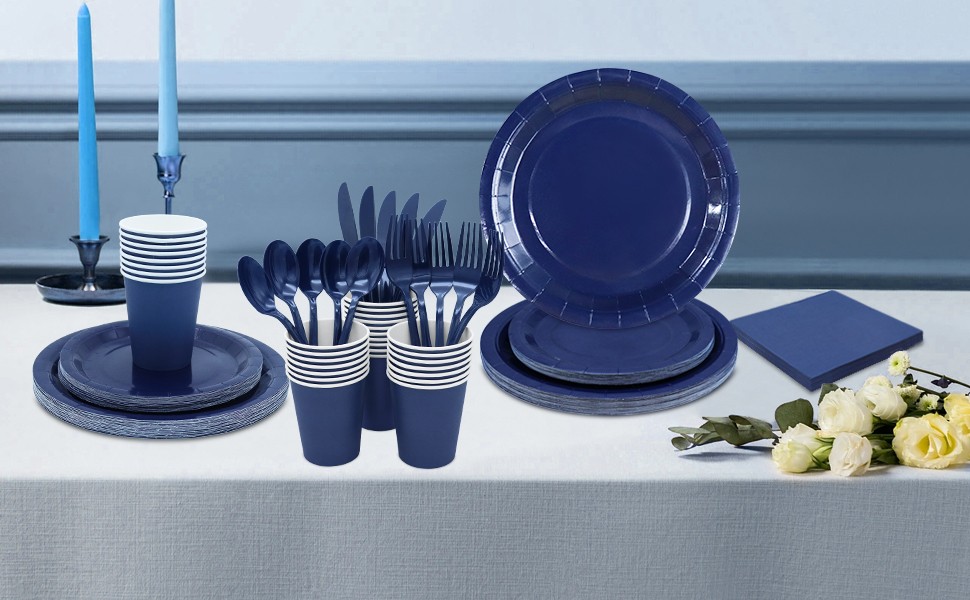 168Pcs Navy Blue Party Supplies for Navy Blue Party Decorations includes Paper