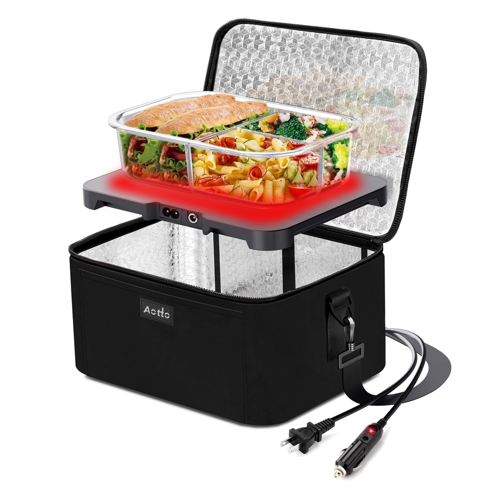 Aotto Portable Oven, Electric Lunch Box Food Heater – 12V/24V/110V 3-in-1 Car Fo