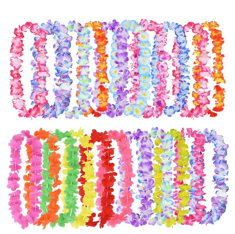 10Pcs Hawaiian Flower Necklaces Tropical Luau Party Wedding Garland