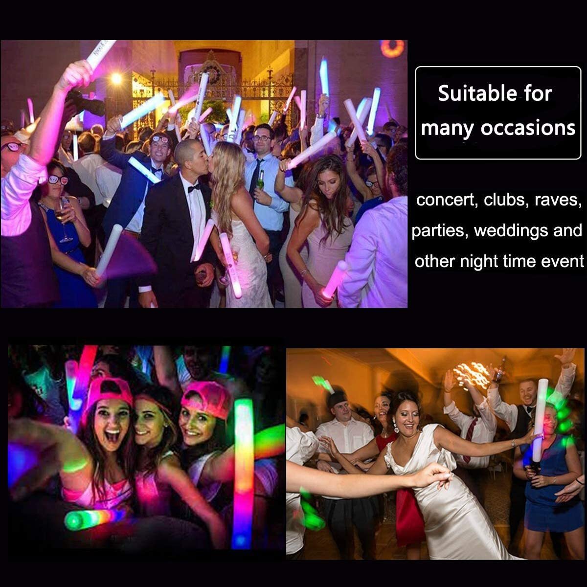 100-500 PCS Light Up Foam Sticks LED Wands Batons Party Dj Flashing Glow Sticks
