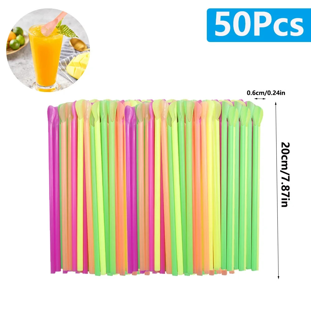 50-2000Pcs Color Spoon Straws Milkshake Smoothie Spoon Beverage Drinking Straw f