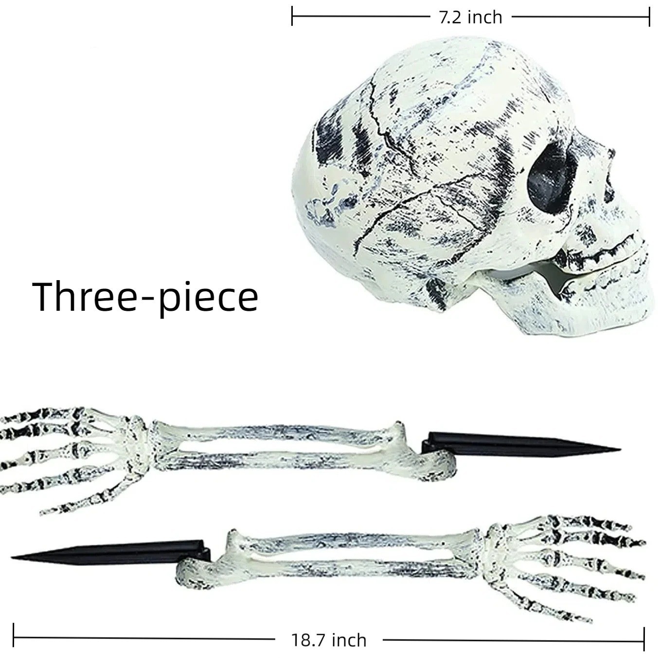 Realistic Halloween Skeleton Head & Hand Stakes Outdoor Garden Lawn Decoration
