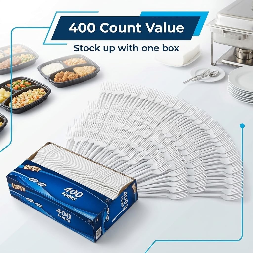 Disposable Plastic Forks 400 Count – Heavy Duty White BPA-Free Plastic Cutler…