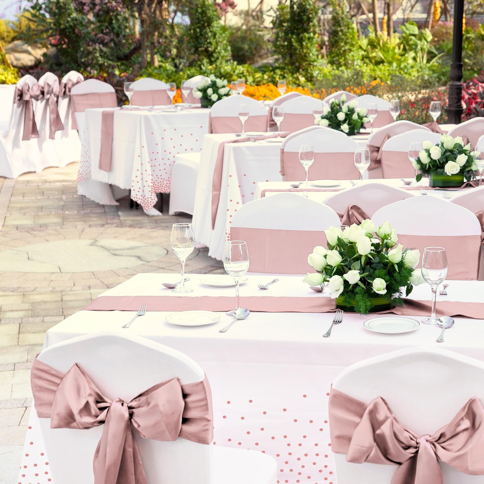 24 Pack Rose Gold Tablecloth and Table Runner Set Party Decorations, White an…