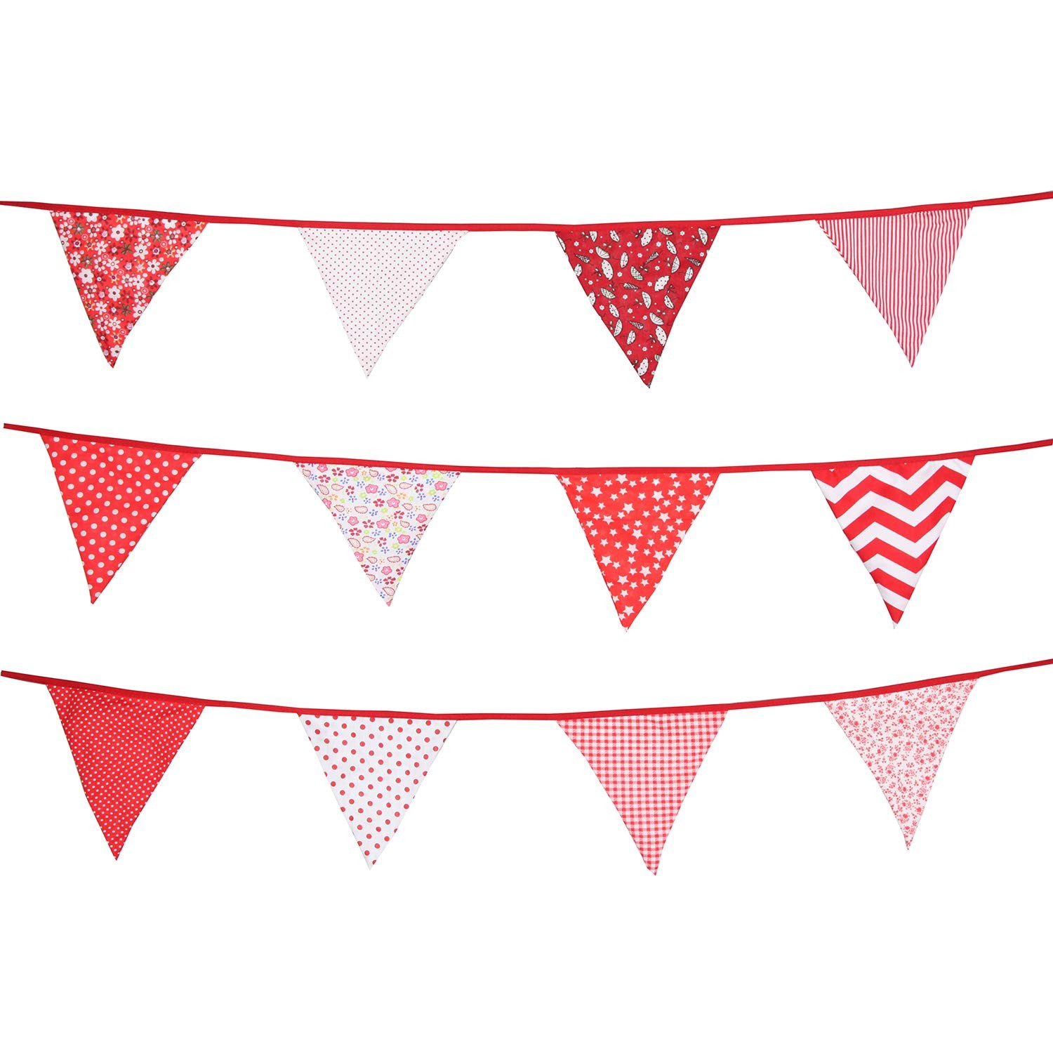 10M/32Ft Triangle Bunting Banner, 36 Pcs Cotton Fabric Flags Pennant Red