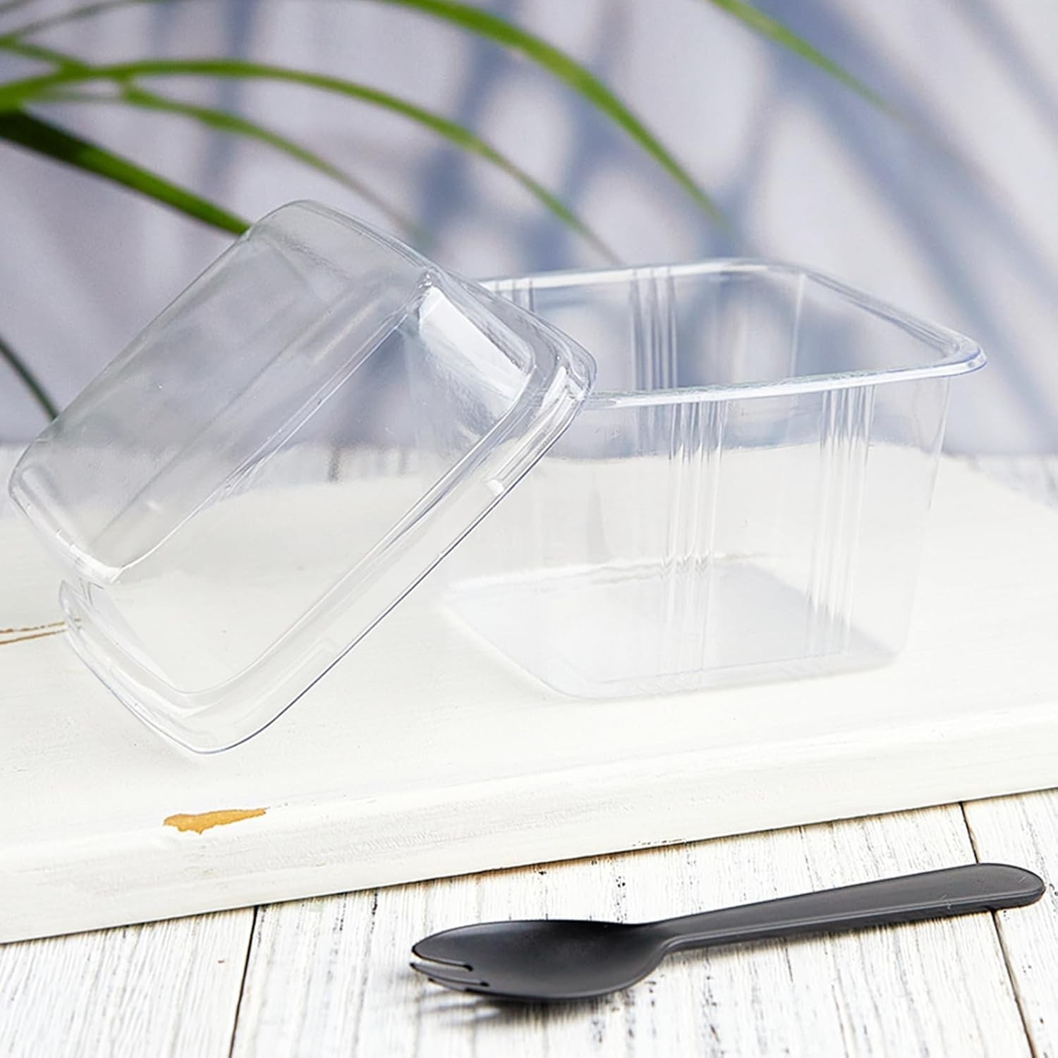 50Ct 8 oz Square Plastic Dessert Cups with Lids and Sporks, Clear Plastic Yog…