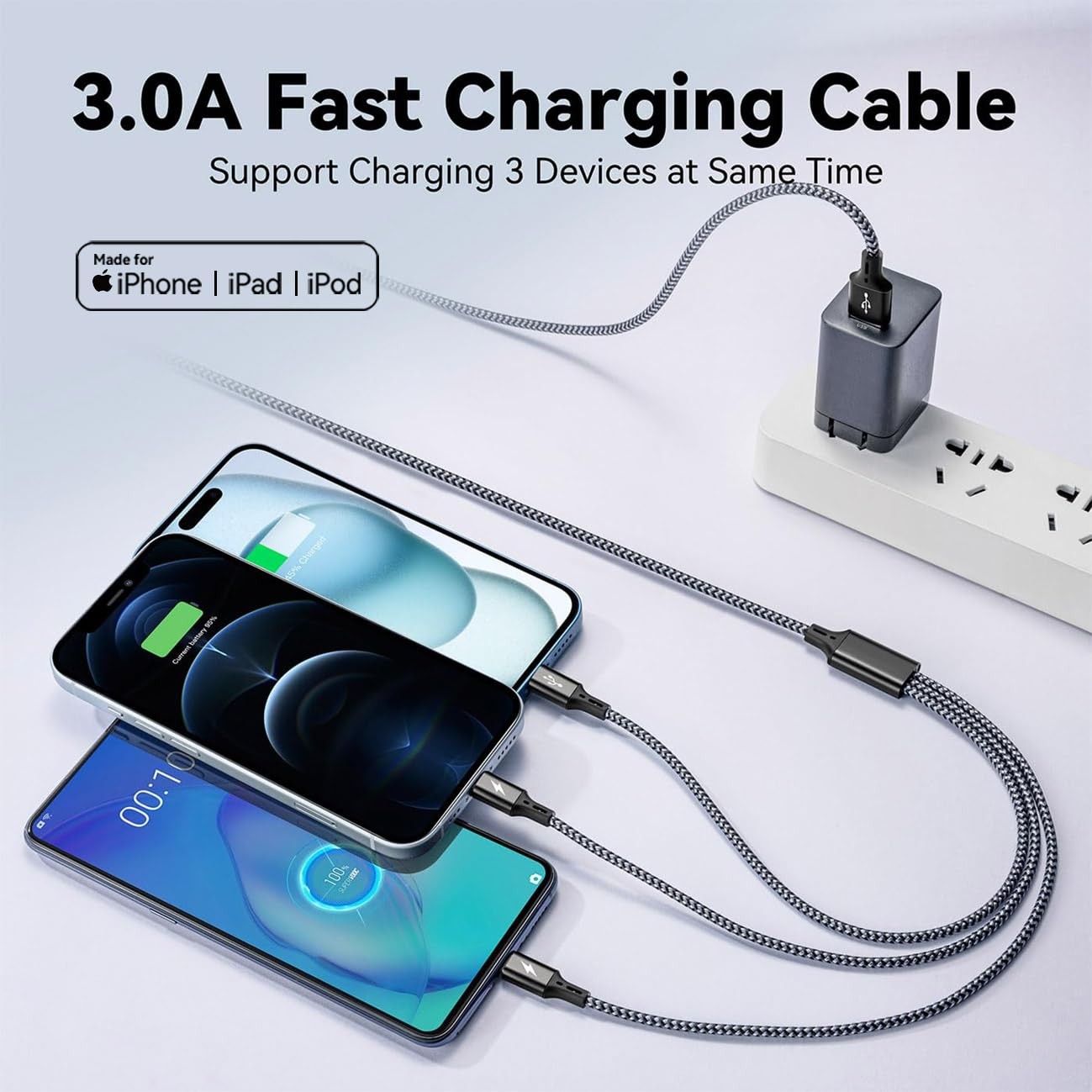 ASICEN 3 in 1 Multiple Charging Cord, Braided Multi Charger Cable USBC Charging